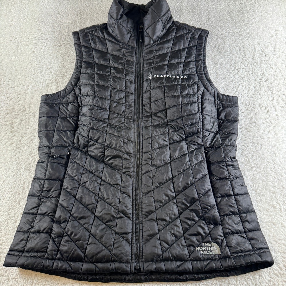 The North Face Thermoball Vest Womens M Black Excellent Quilted Corporate Logo